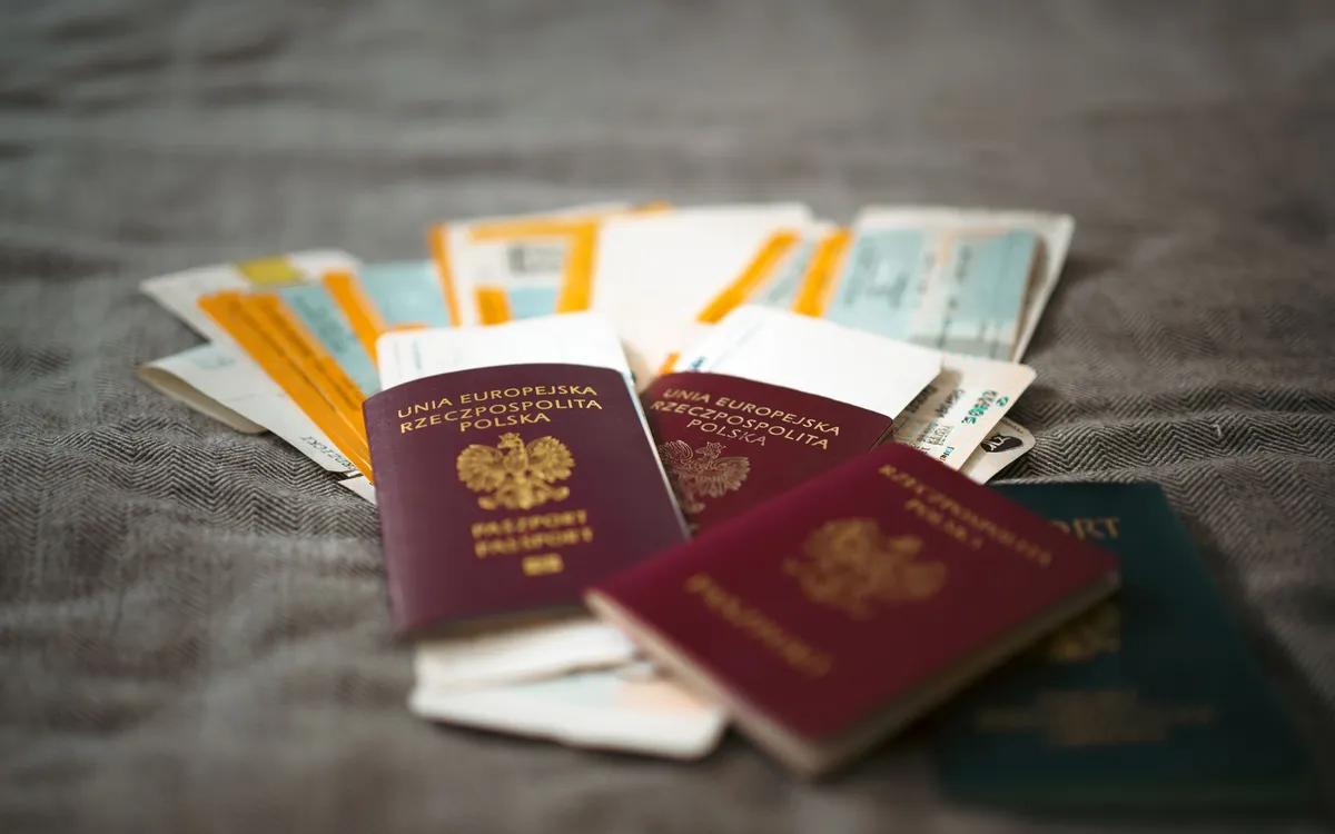 A passport and travel documents